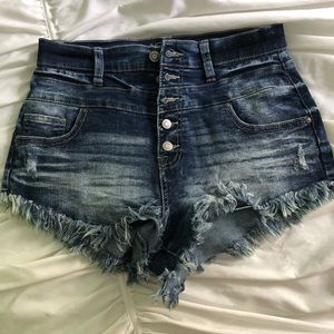 High wasted fringe bottom Jean shorts